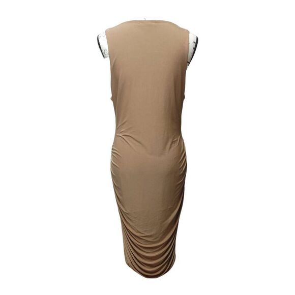 Sleeveless Tan Dress with Ruched sides Midi Length by Missguided Sz 14 P… - Picture 5 of 9